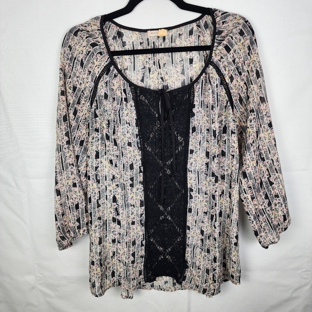 Anthropologie Meadow Rue Blouse Size Medium Aroania Lace Peasant Boho Cottage